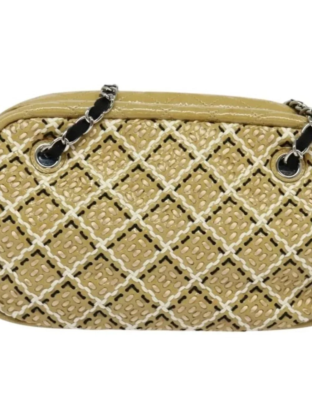CHANEL Chain Shoulder Bag Enamel Beige CC Auth 125492